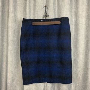 LOFT Blue & Black Wool Blend Pencil Skirt